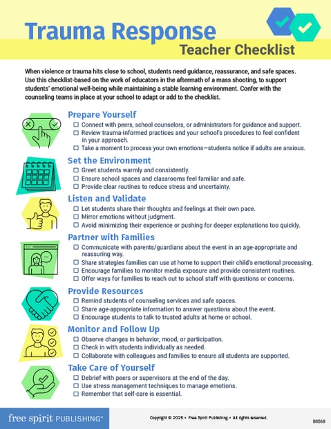 Trauma Response Teacher Checklist| K–12 | Download | Free Spirit