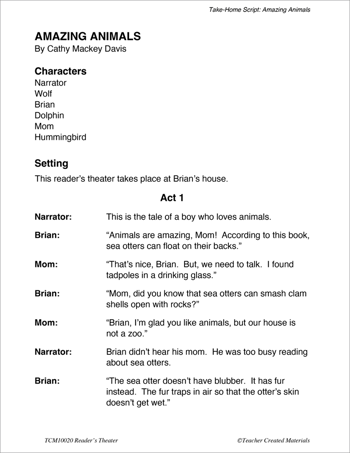Amazing Animals Reader's Theater Script & Fluency Lesson