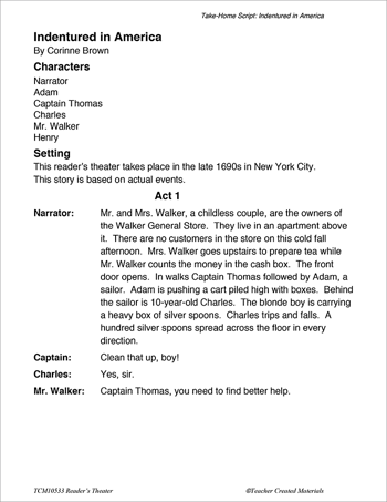 Indentured in America--Reader's Theater Script & Fluency Lesson