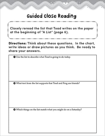 Frog and Toad Together Close Reading and Text-Dependent Questions