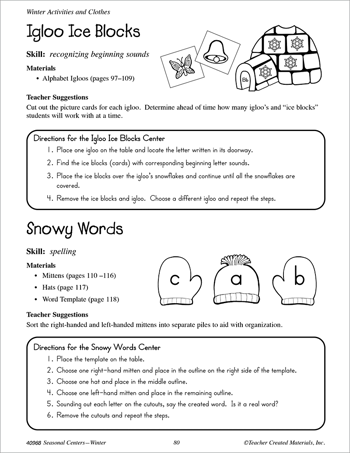 Seasonal Learning Centers--Winter Activities and Clothes