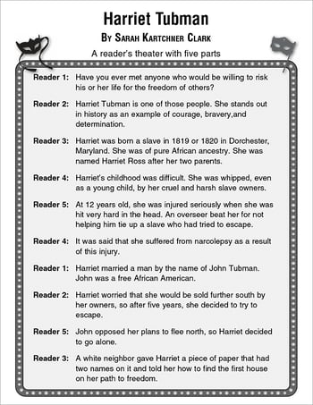 Harriet Tubman: Reader's Theater Script and Lesson