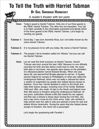 Harriet Tubman: Reader's Theater Script and Lesson