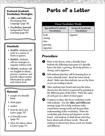 Parts of a Letter: Academic Vocabulary Level 1