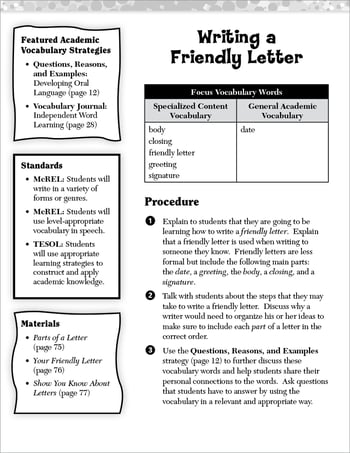 Writing a Friendly Letter: Academic Vocabulary Level 2