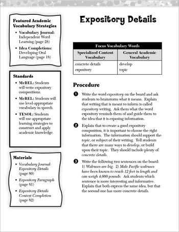 Expository Details: Academic Vocabulary Level 5