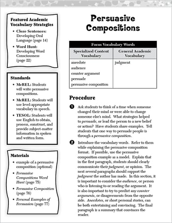 Persuasive Compositions: Academic Vocabulary Level 6
