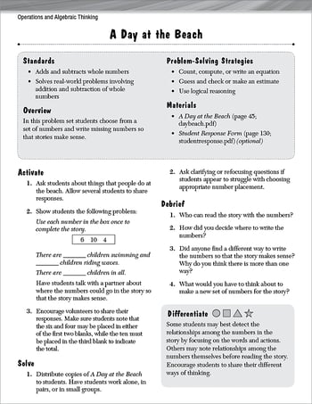 Operations in Base Ten Leveled Problem: Problem Solving A Day at the Beach