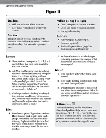 Algebraic Thinking Leveled Problem: Addition and Logic: Figure It