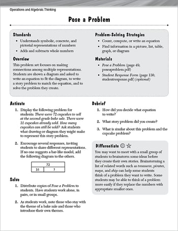 Operations and Algebraic Thinking Leveled Problems: Write an Equation