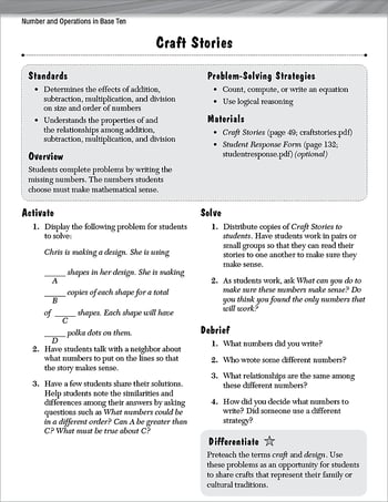 Number and Operations in Base Ten Leveled Problems: Write a Math Story