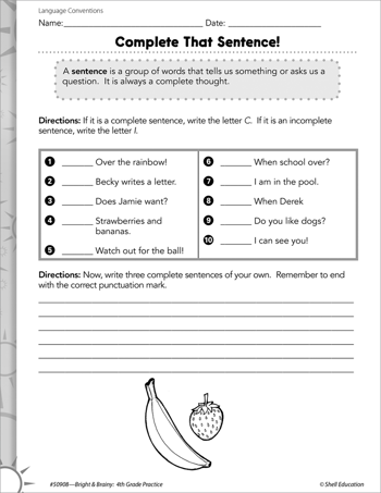 Language Conventions: Complete Sentences