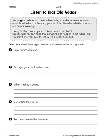 Vocabulary Acquisition and Use: Idioms and Adages