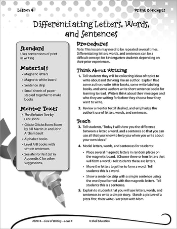 Writing Lesson: Letters, Words, and Sentences Level K
