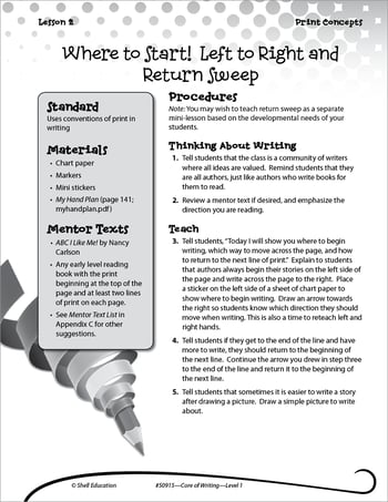 Writing Lesson: Left to Right and Return Sweep Level 1